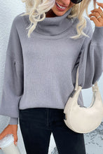 Load image into Gallery viewer, Rib-Knit Lantern Sleeve Turtleneck Sweater
