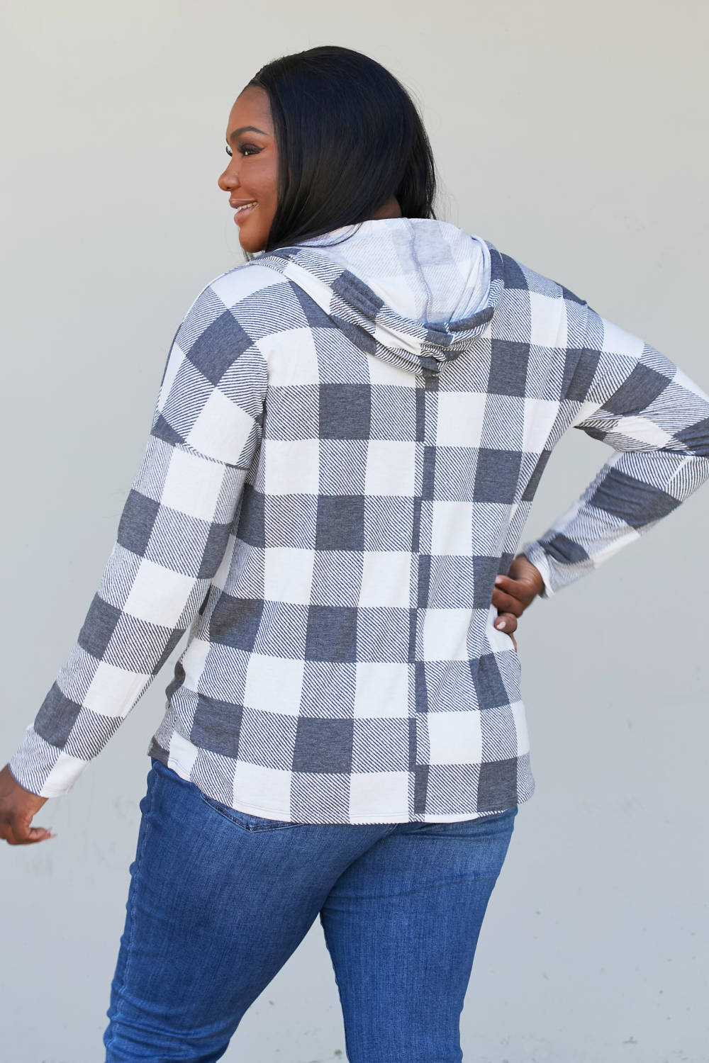 Sew In Love Full Size Plaid Drawstring Hoodie