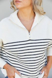 HYFVE Crisp Autumn Air Striped Quarter-Zip Knit Pullover