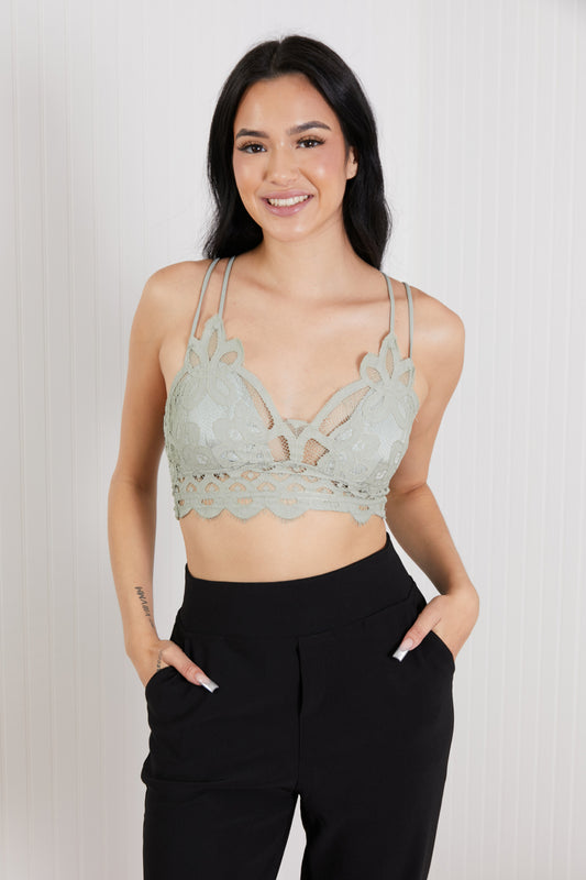 Zenana Forever Flirty Full Size Lace Bralette in Light Sage