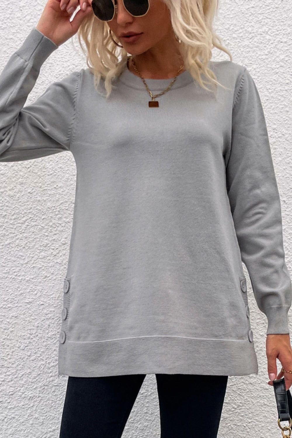 Round Neck Dropped Shoulder Sweater