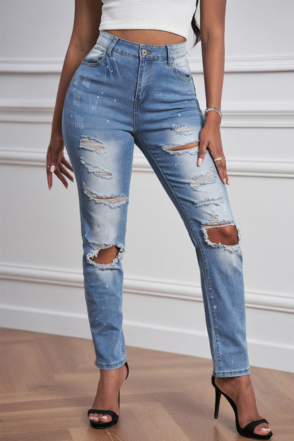 Ripped Straight Leg Jeans