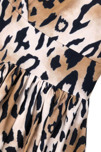 Plus Size Leopard Print Pleated Detail Midi Dress