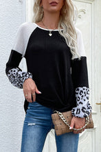 Load image into Gallery viewer, Color Block Leopard Waffle Knit Top
