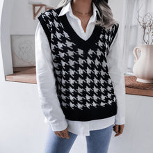 Load image into Gallery viewer, Houndstooth Ribbed Trim V-Neck Sweater Vest
