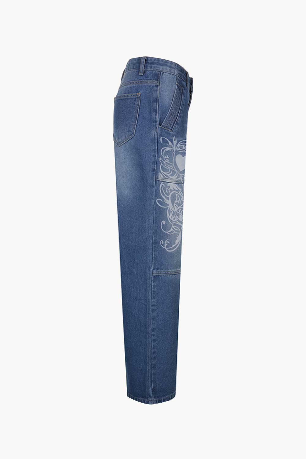 Graphic Wide Leg Jeans with Pockets