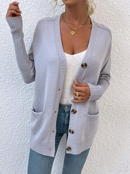 Rib-Knit Sleeve Button Down Cardigan