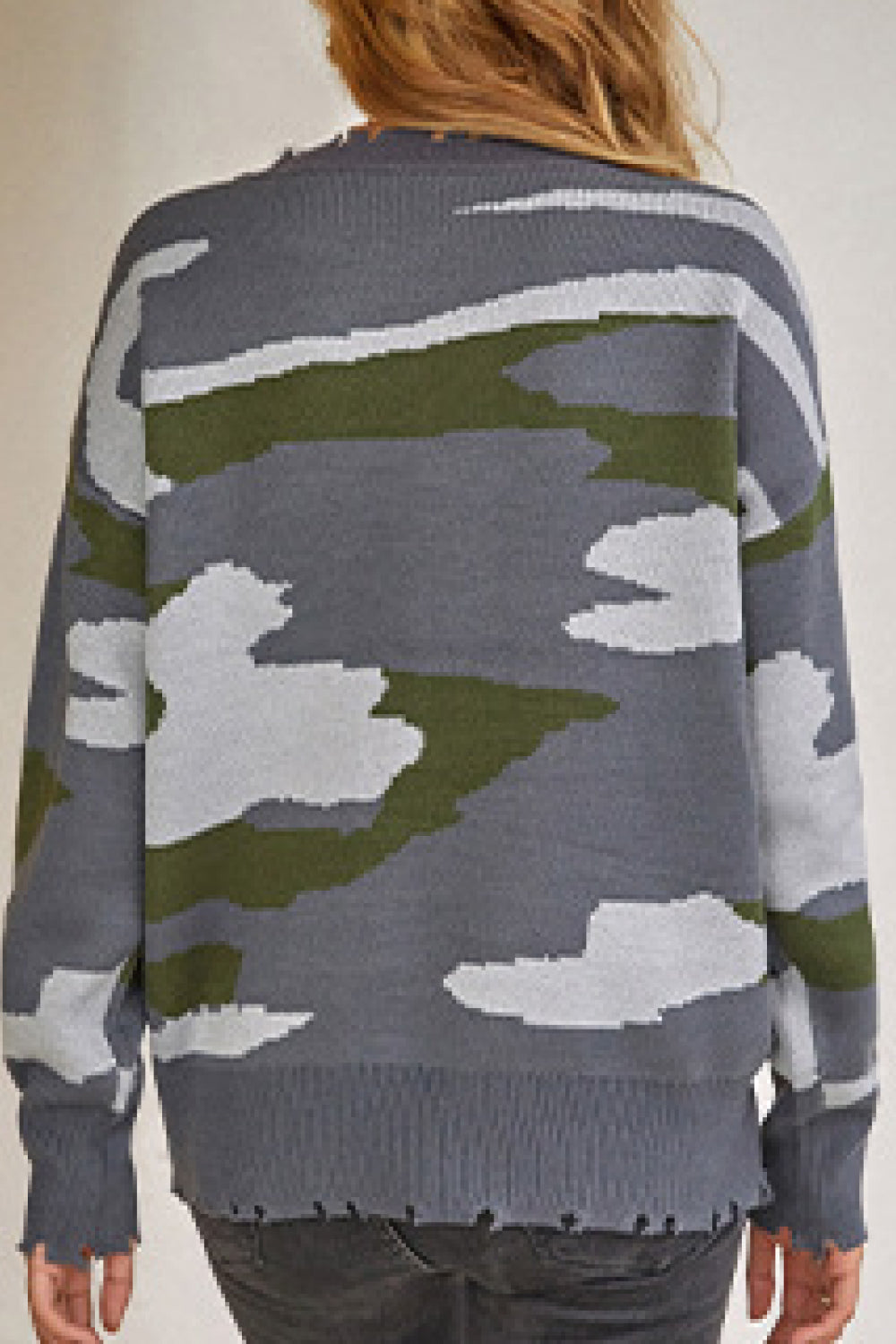 Camouflage Destroyed Hem Sweater