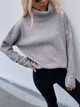 Load image into Gallery viewer, Button Detail Rib-Knit Turtleneck Sweater
