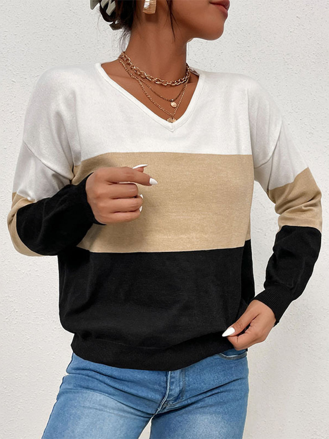 Triple Color Block Long Sleeve Top