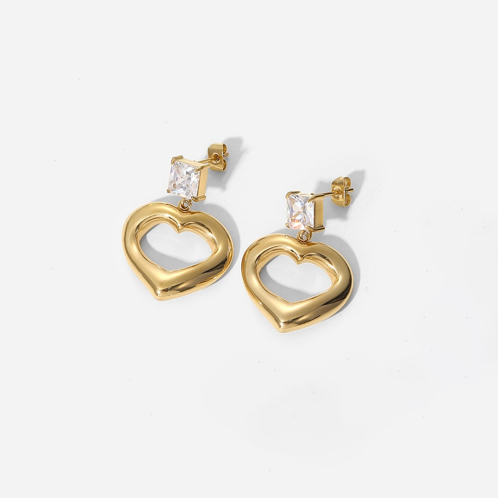 Rhinestone Heart Shaped Drop Earrings