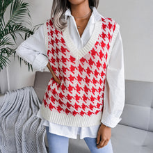 Load image into Gallery viewer, Houndstooth Ribbed Trim V-Neck Sweater Vest
