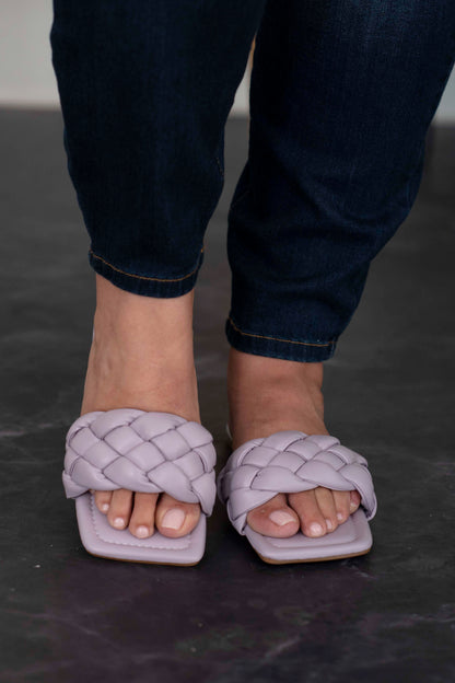 Weeboo Cakewalk Woven Square Toe Slides in Lilac