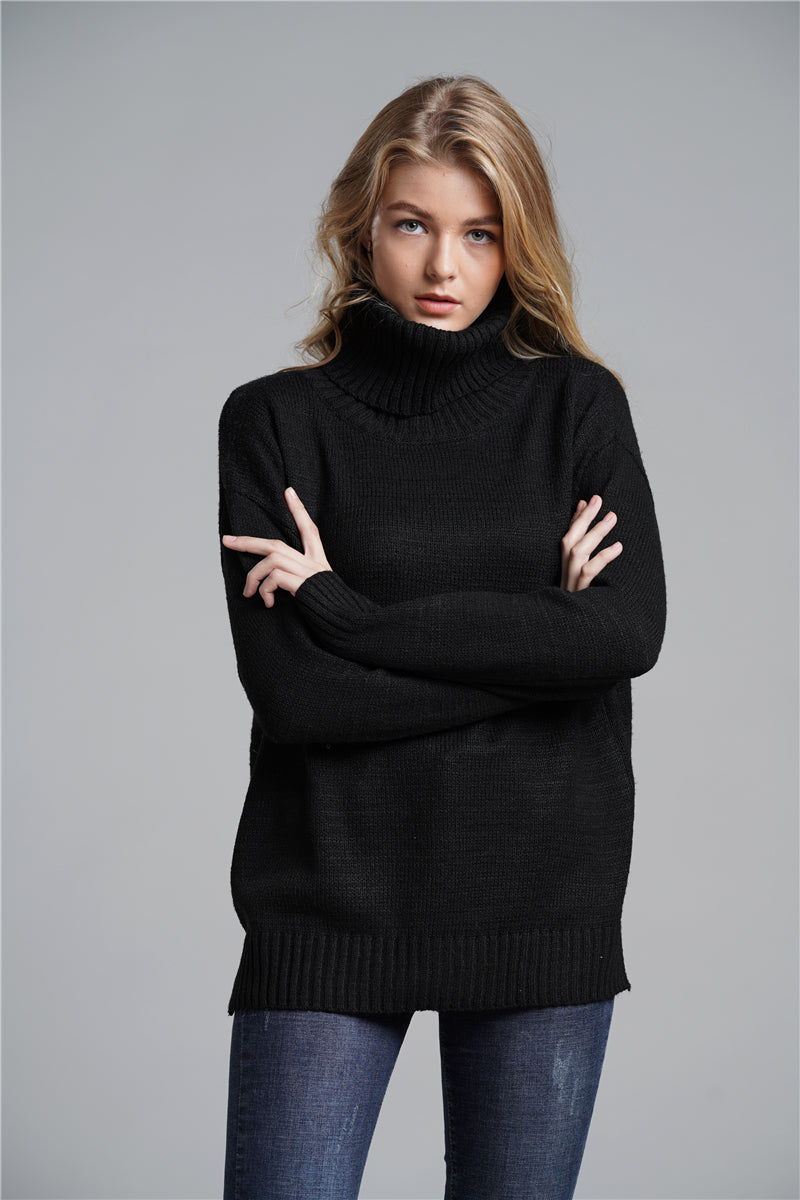 Side Slit Turtleneck Sweater