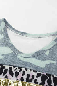 Mixed Print Round Neck Long Sleeve Tee