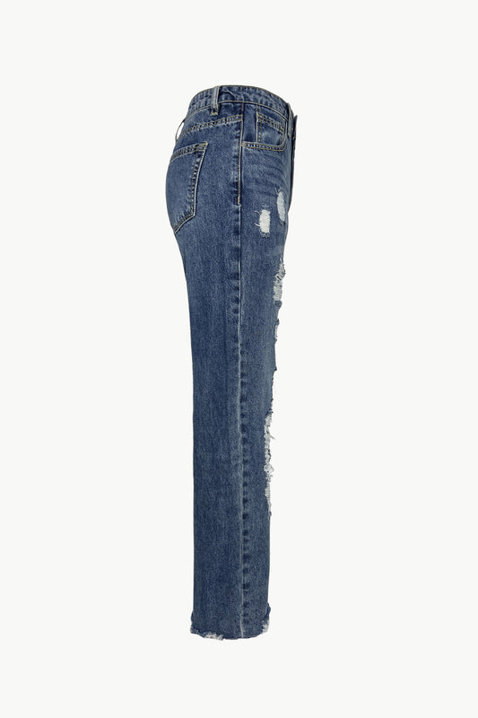 Distressed Straight Leg Jeans