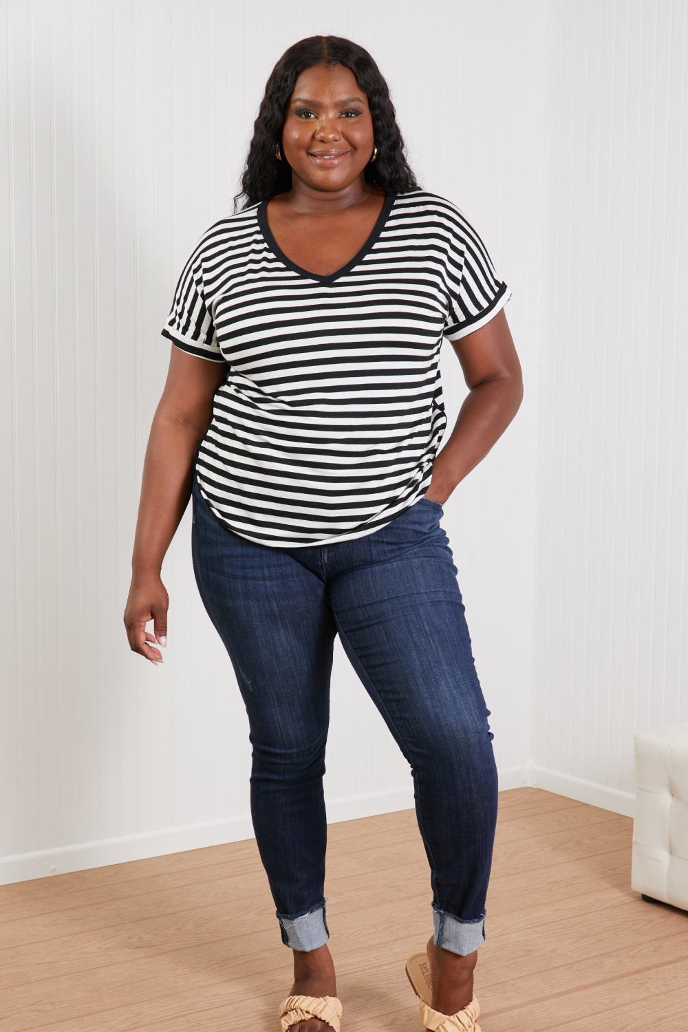 Sew In Love Everyday Essentials Full Size Striped V-Neck Tee