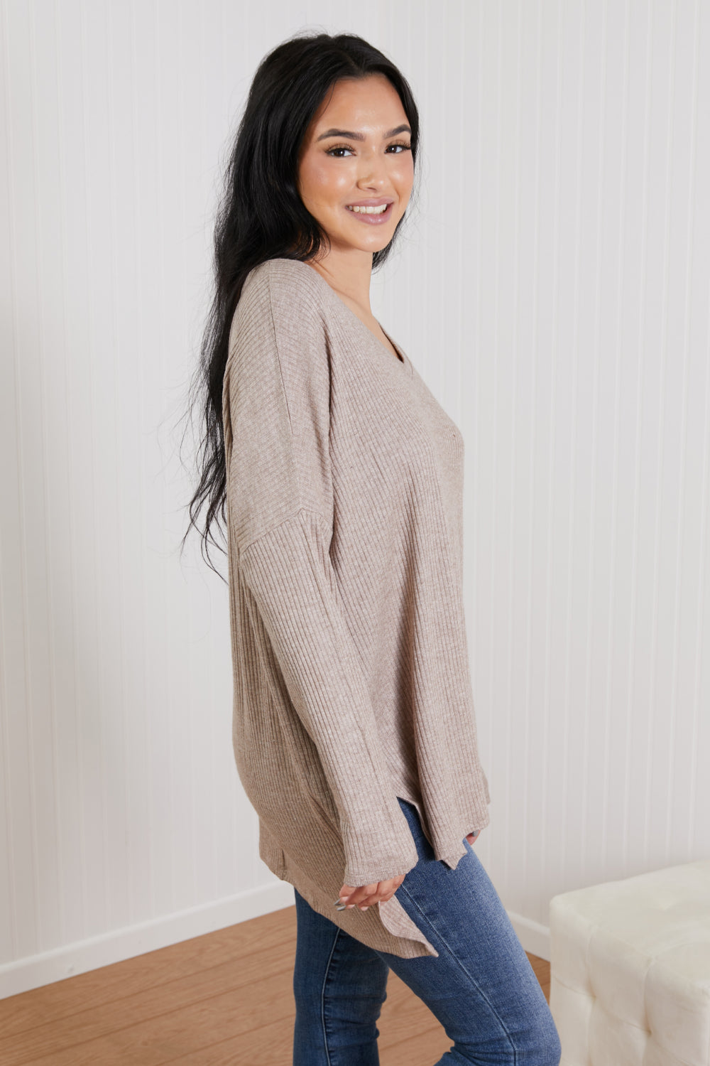 Zenana Sippin' Hot Cocoa Full Size Ribbed High-Low Sweater