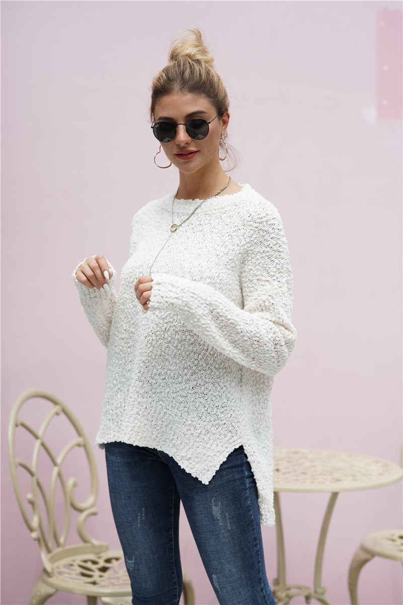 Fuzzy Side Slit High-Low Sweater