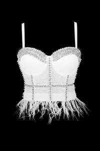 Feather Trim Rhinestone Bustier