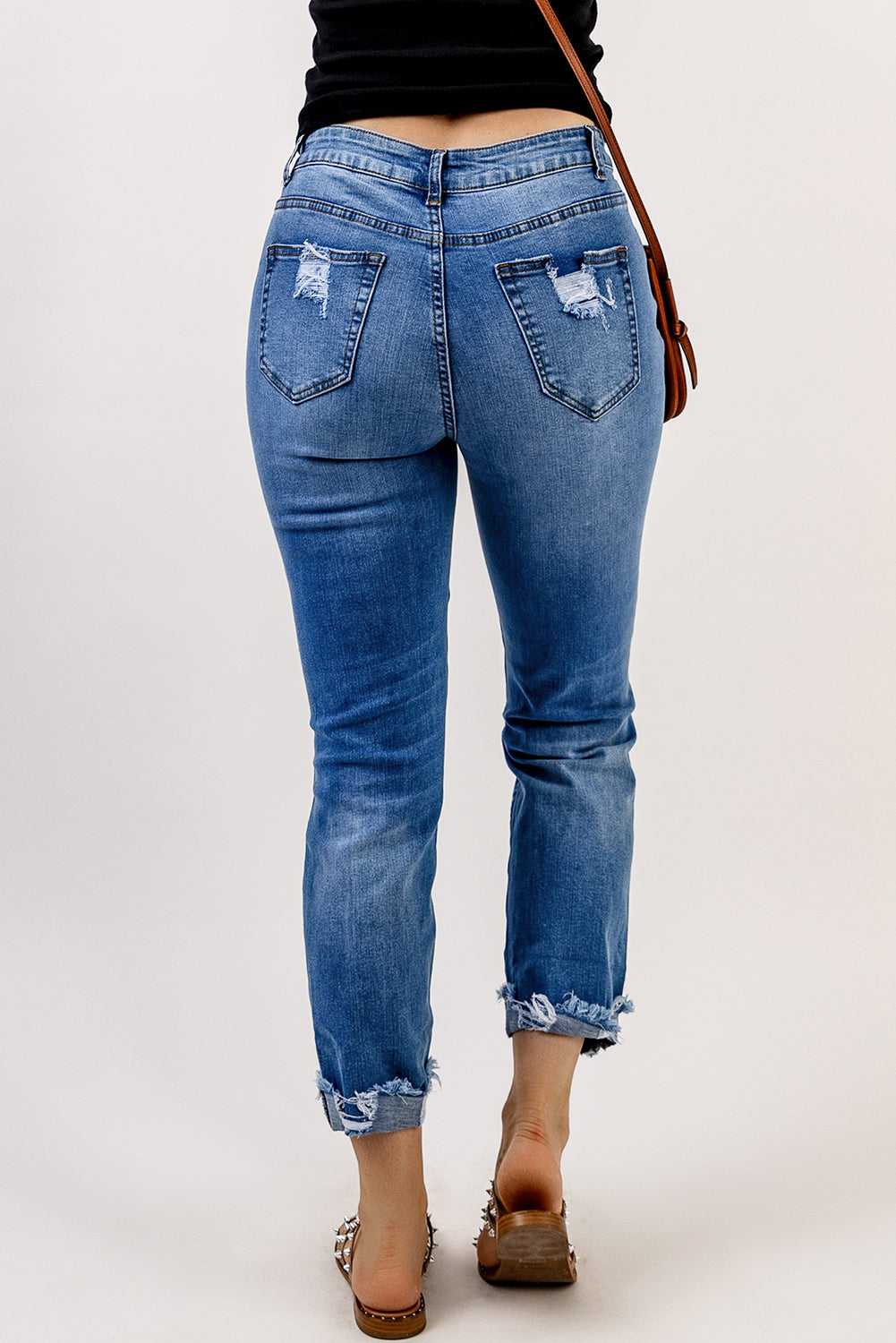 Distressed Cuffed Pocket Jeans