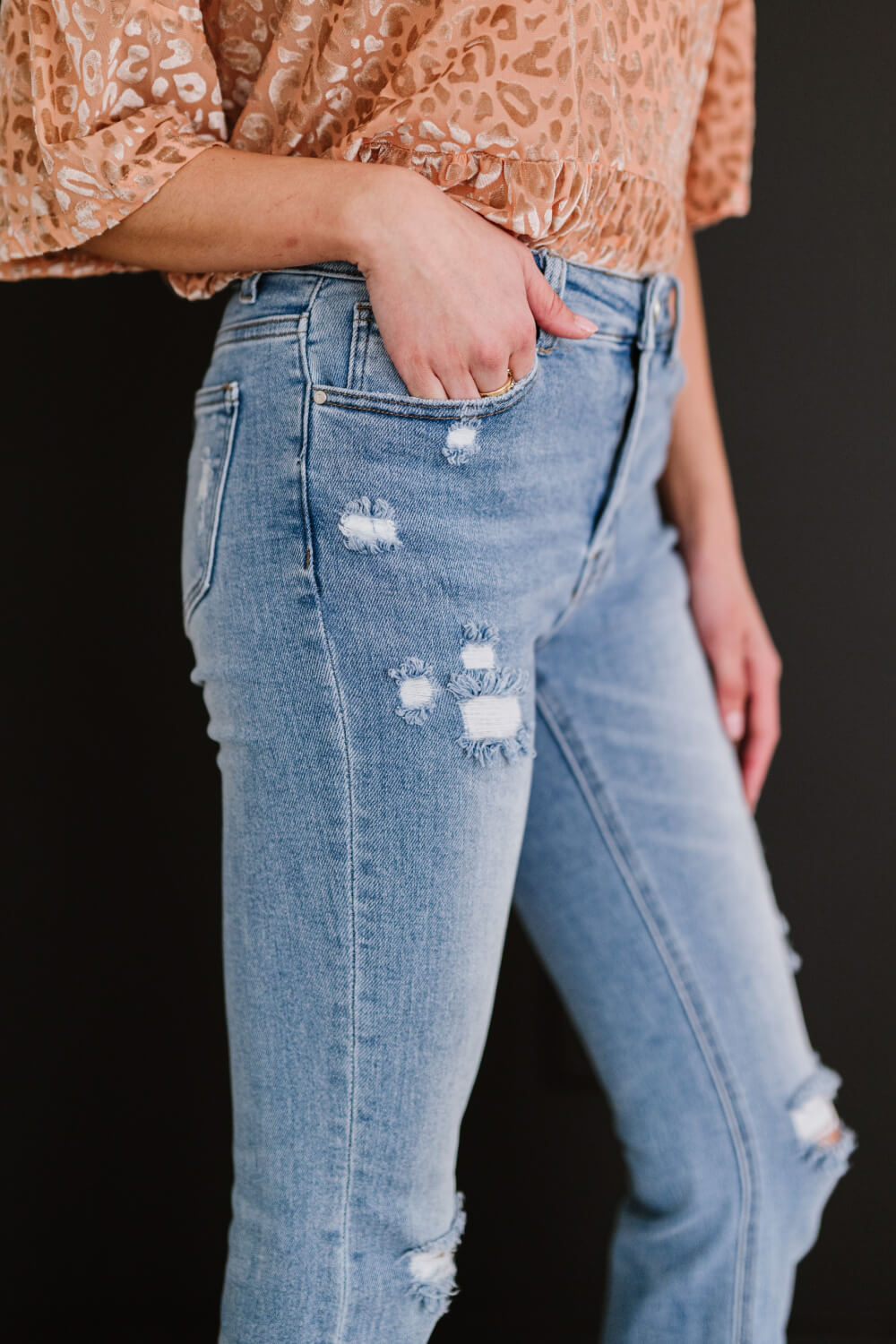 RISEN Divine Denim Full Size Run Distressed Flare Jeans