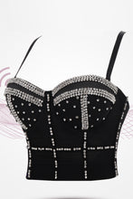 Load image into Gallery viewer, Rhinestone Trim Adjustable Strap Bustier with Boning
