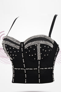 Rhinestone Trim Adjustable Strap Bustier with Boning