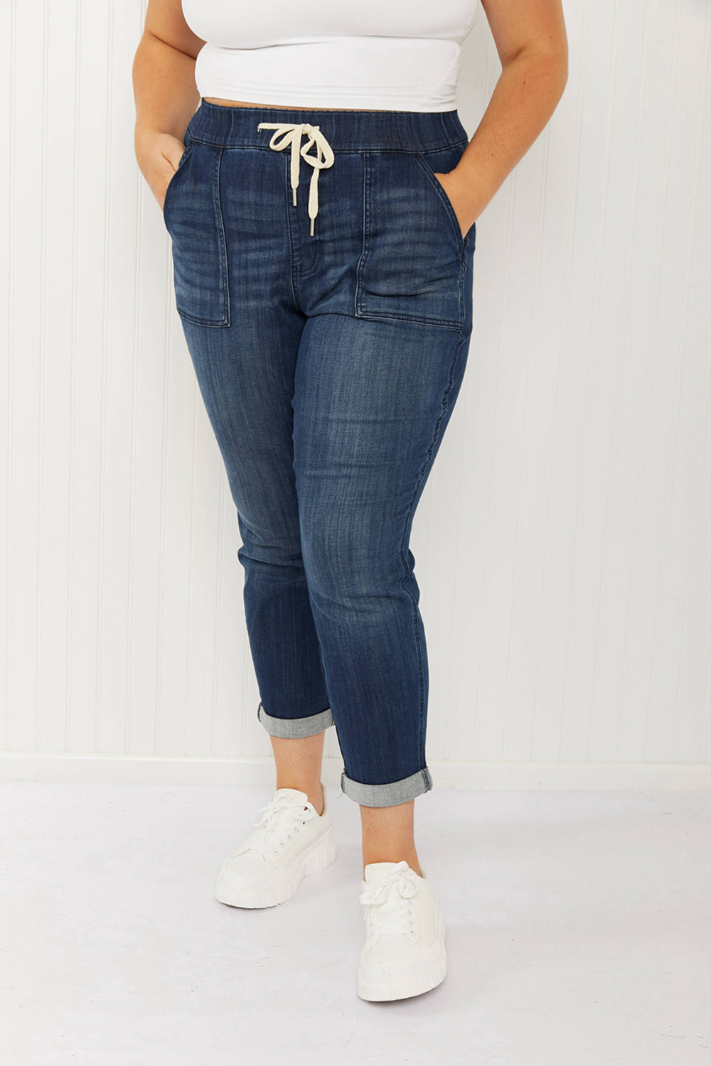 Judy Blue Full Size Drawstring Elastic Waist Jeans with Pockets