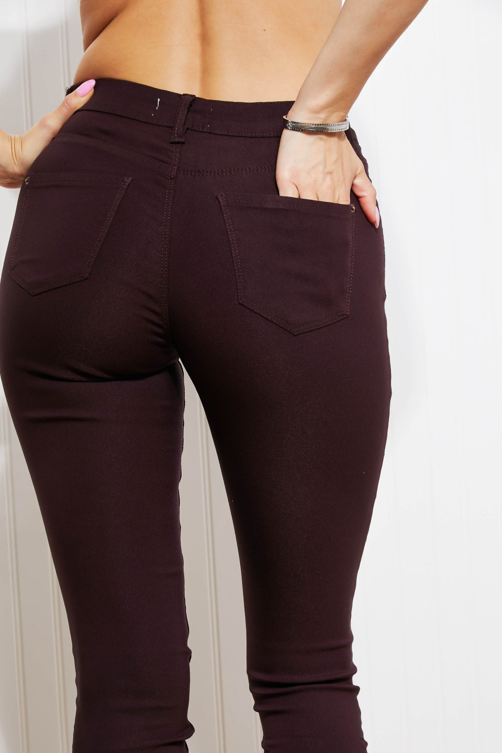 YMI Jeanswear Kate Hyper-Stretch Full Size Mid-Rise Skinny Jeans in Dark Berry