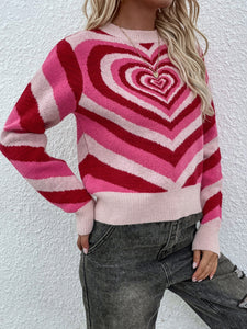 Heart Print Cropped Sweater