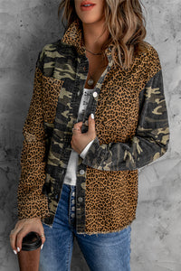 Animal Print Camouflage Raw Hem Denim Jacket