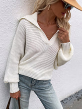 Load image into Gallery viewer, Collared Lantern Sleeve Rib-Knit Sweater
