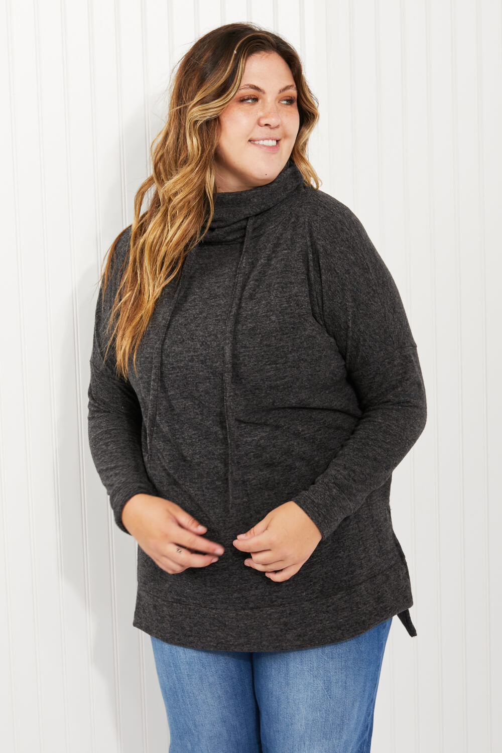 Zenana Full Size Brushed Funnel Neck Sweater