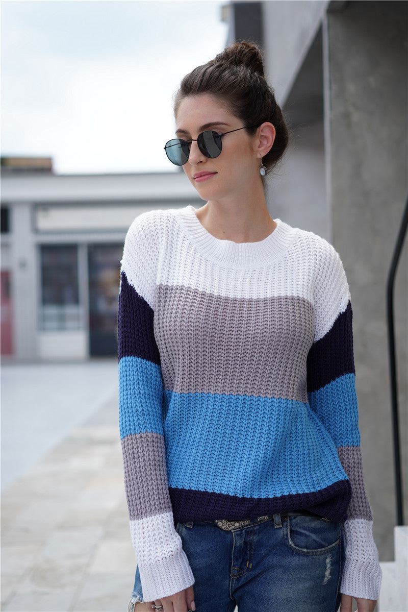 Striped Crewneck Long Sleeve Pullover Sweater