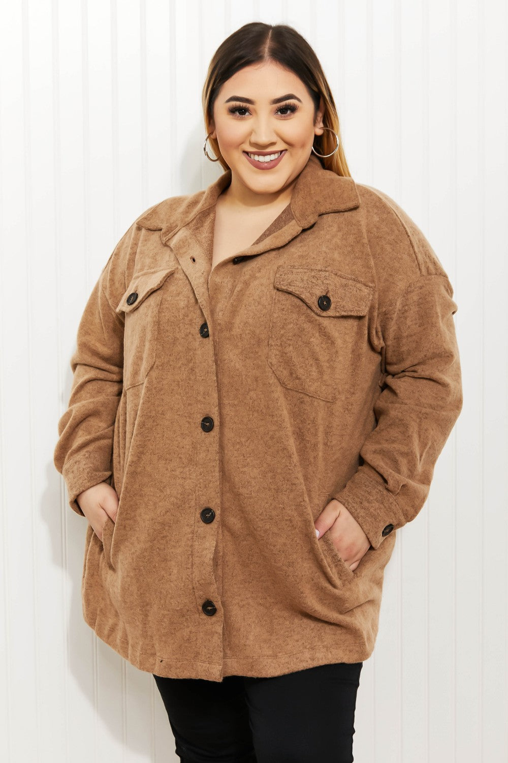 Zenana Create Coziness Full Size Brushed Melange Shacket