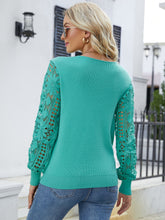 Load image into Gallery viewer, Lace Sleeve Ribbed Trim V-Neck Sweater
