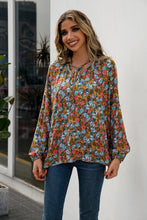 Load image into Gallery viewer, Floral Tie Neck Long Sleeve Blouse
