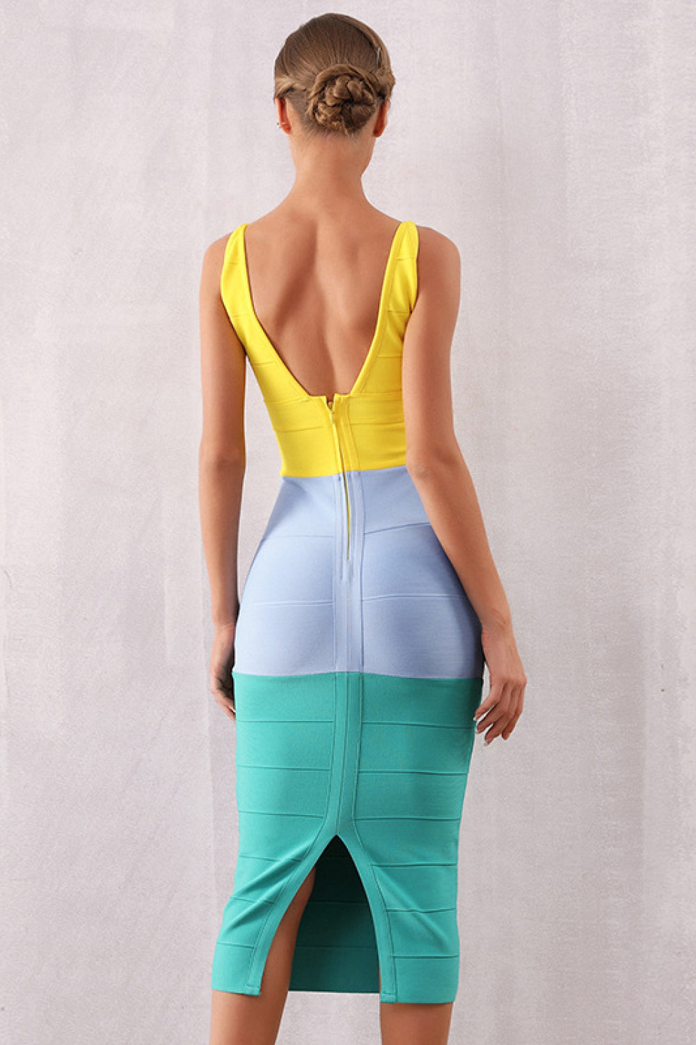 Color Block Surplice Bandage Dress