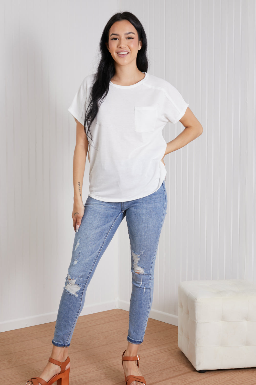 Sew In Love Stay and Chat Love Full Size Pocket Tee in Ivory