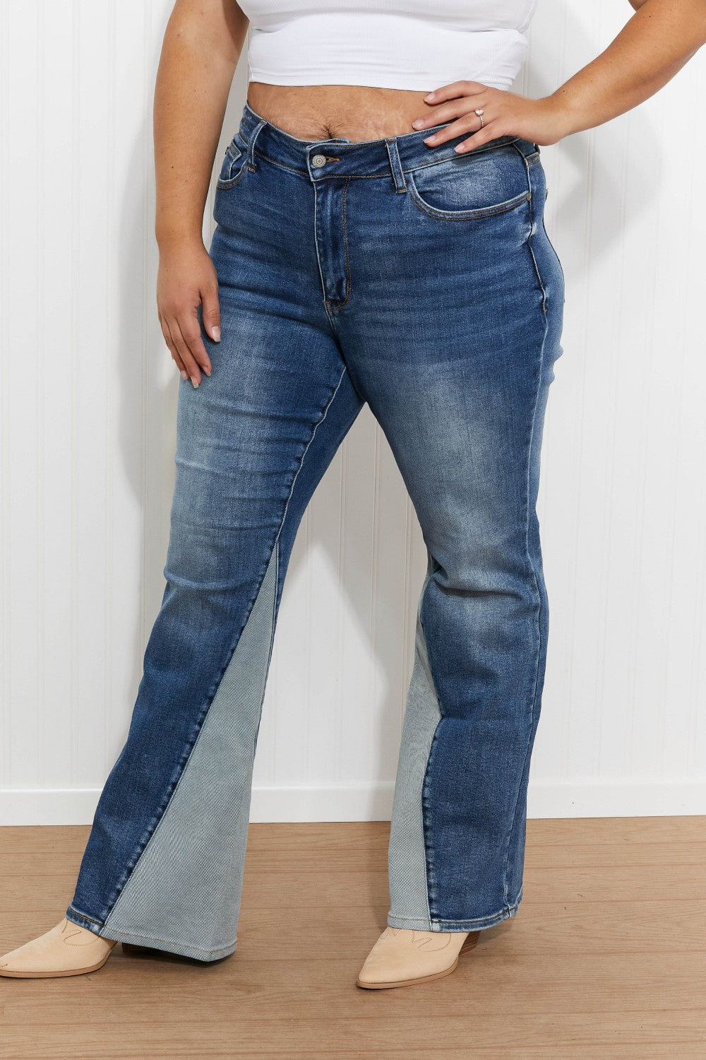 Judy Blue Frankie Full Size Inseam Panel Flare Jeans