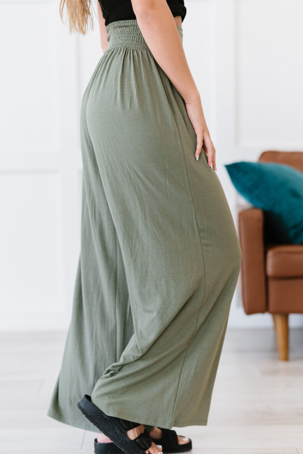 Zenana Easy Breezy Full Size Palazzo Pants in Light Olive