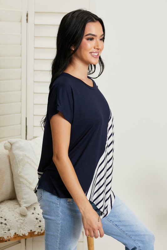 Sew In Love Spoonful of Sugar Full Size Striped Color Block Tee in Navy