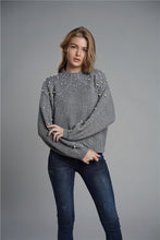 Load image into Gallery viewer, Faux Pearl Detail Mock Neck Sweater
