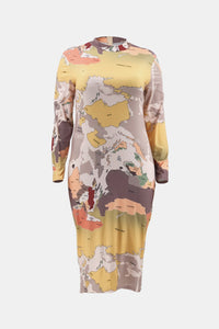 Plus Size Printed Mock Neck Maxi Dress