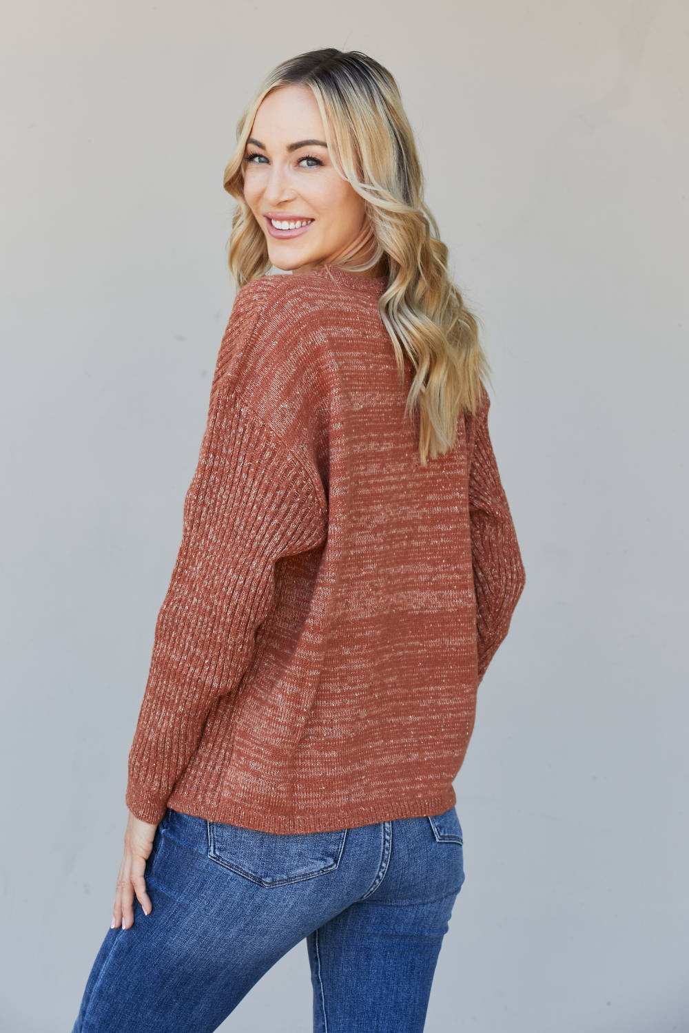 Sew In Love Full Size Mixed Knit Dropped Shoulder Sweater