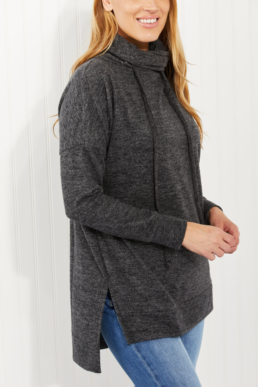 Zenana Full Size Brushed Funnel Neck Sweater