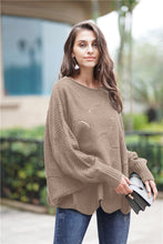 Load image into Gallery viewer, Openwork Boat Neck Sweater with Scalloped Hem
