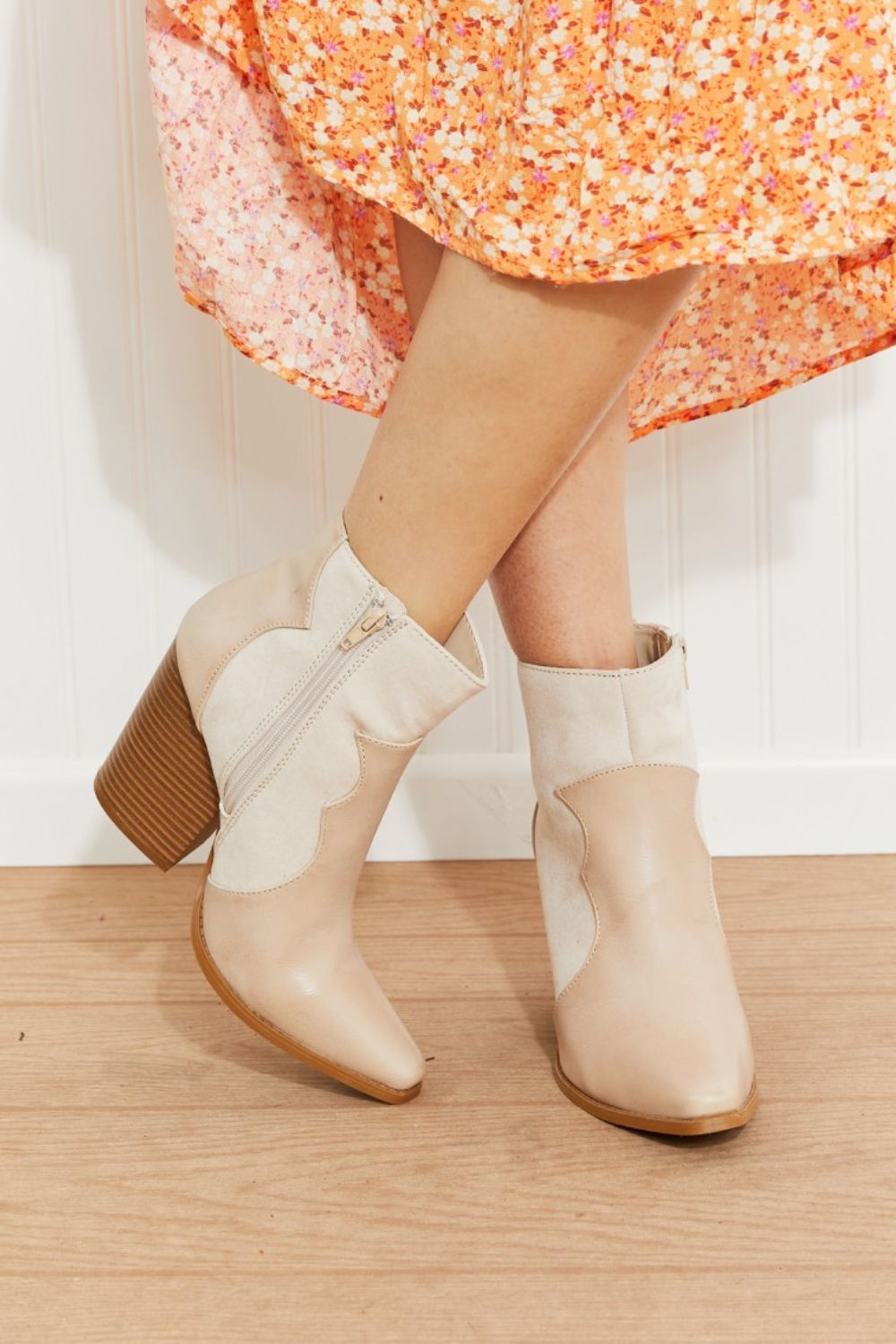 Qupid Standout Two-Texture Heeled Ankle Booties