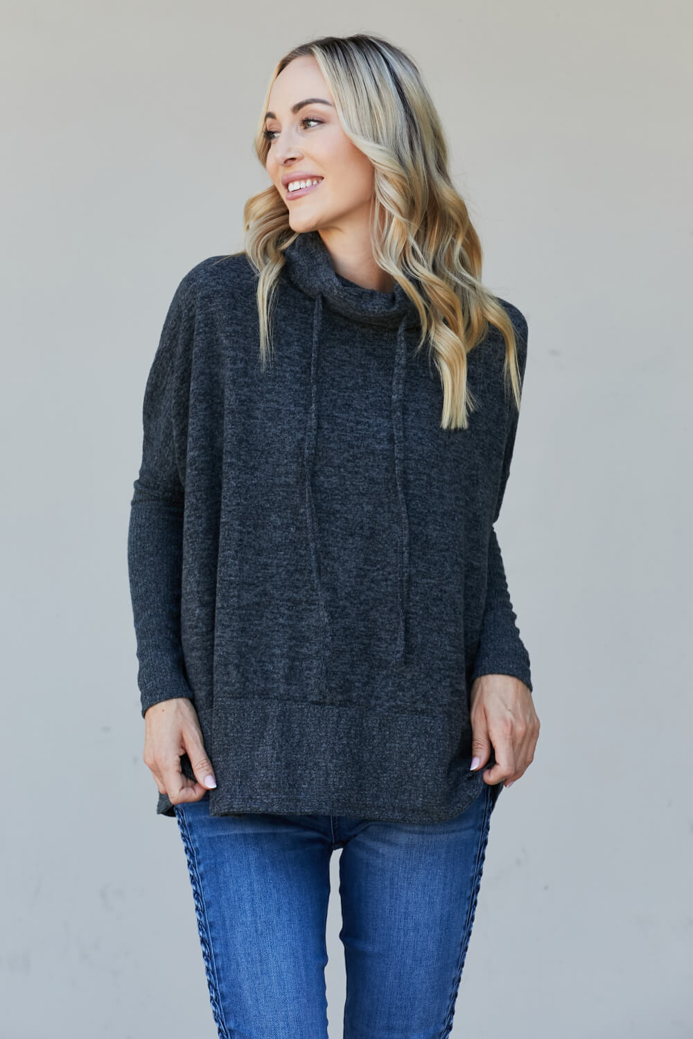 Zenana Full Size Brushed Cowl Neck Sweater